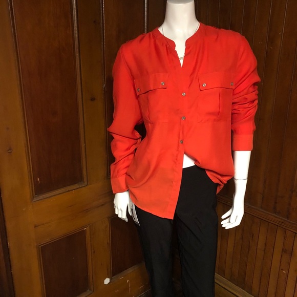 Bright Orange button up blouse - Picture 4 of 6